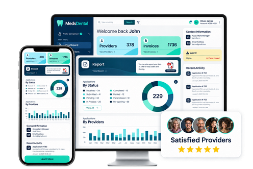 MedsDental credentialing portal dashboard