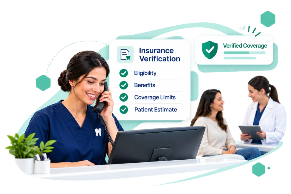 Dental front desk team member verifying a patient's insurance coverage by phone